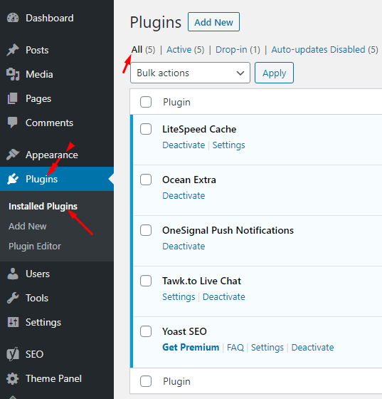 PLUGIN->INSTALLED PLUGIN->INACTIVE.