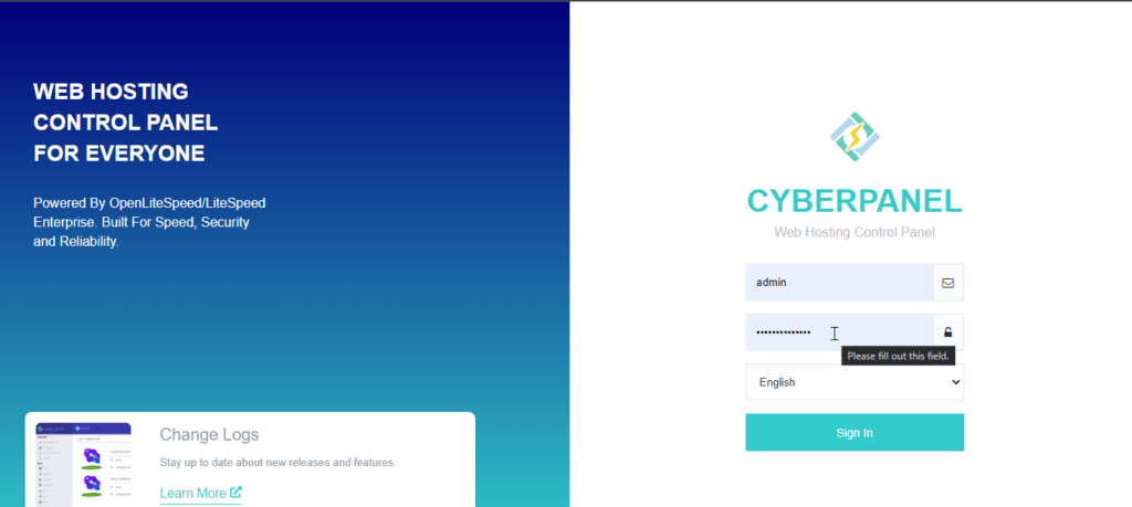 CyberPanel login