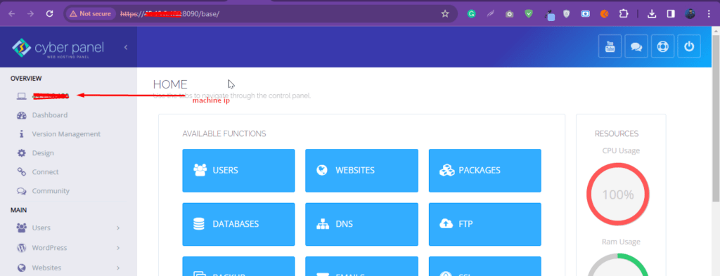 machine IP in CyberPanel